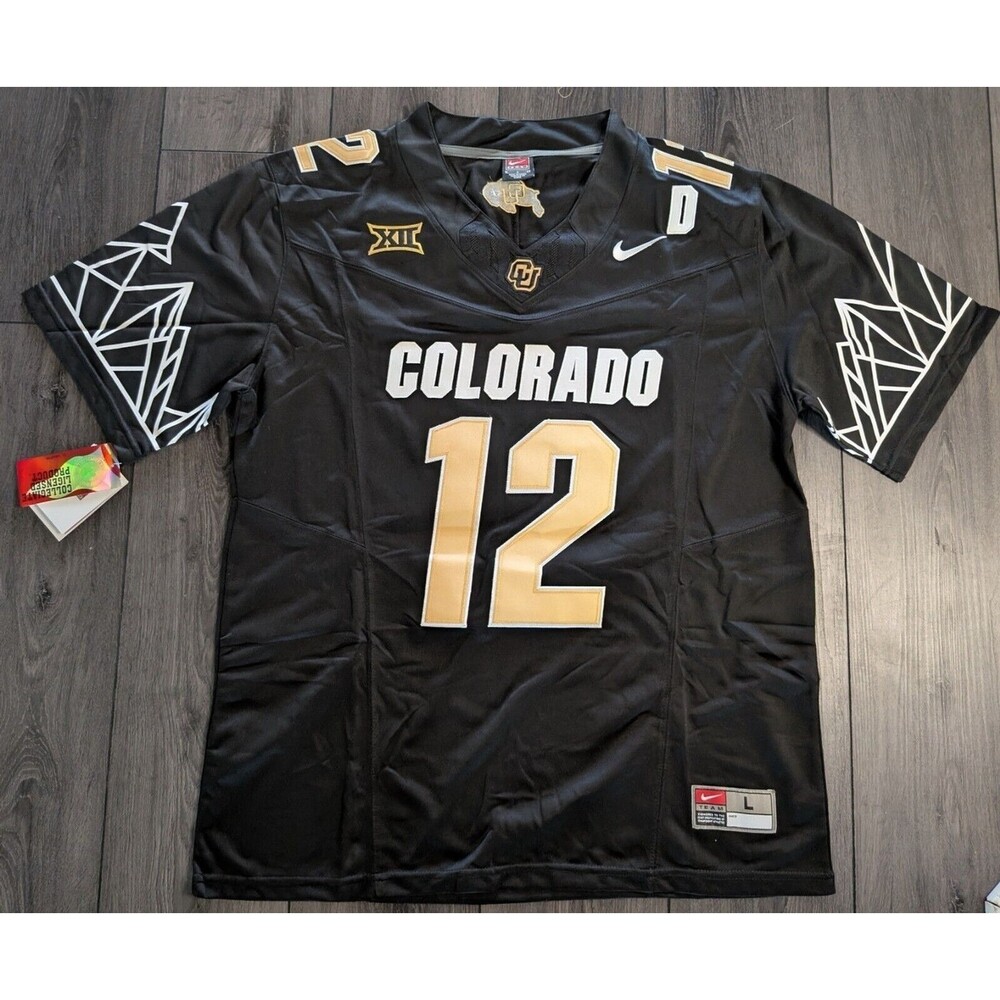 Travis Hunter #12 2024 Colorado Buffaloes Big 12 Black Game Jersey Large